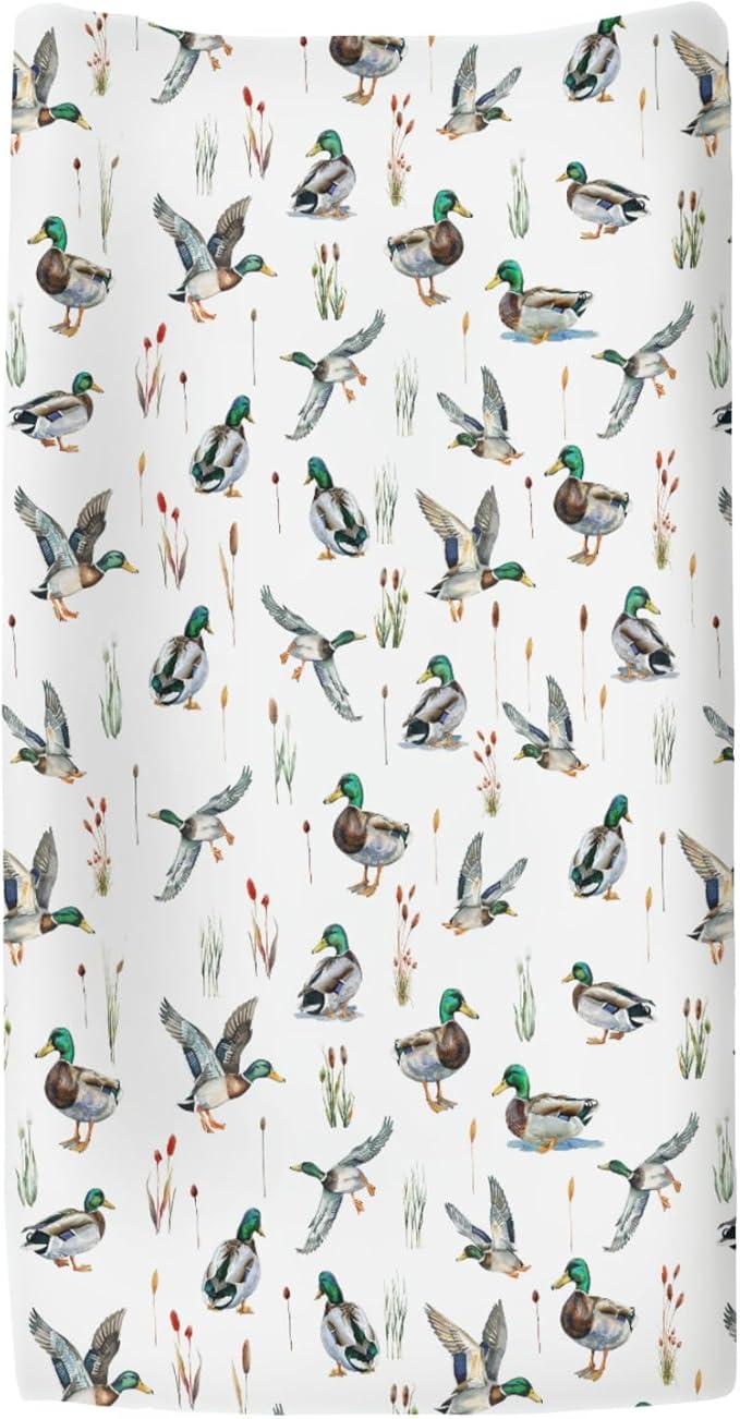 Watercolor Mallard Ducks Changing Pad Covers for Baby Girl Boy Duck Hunting Fitted Change Table Cover Mats Wild Ducks Birds Soft Diaper Changing Table Sheets 32''×16''