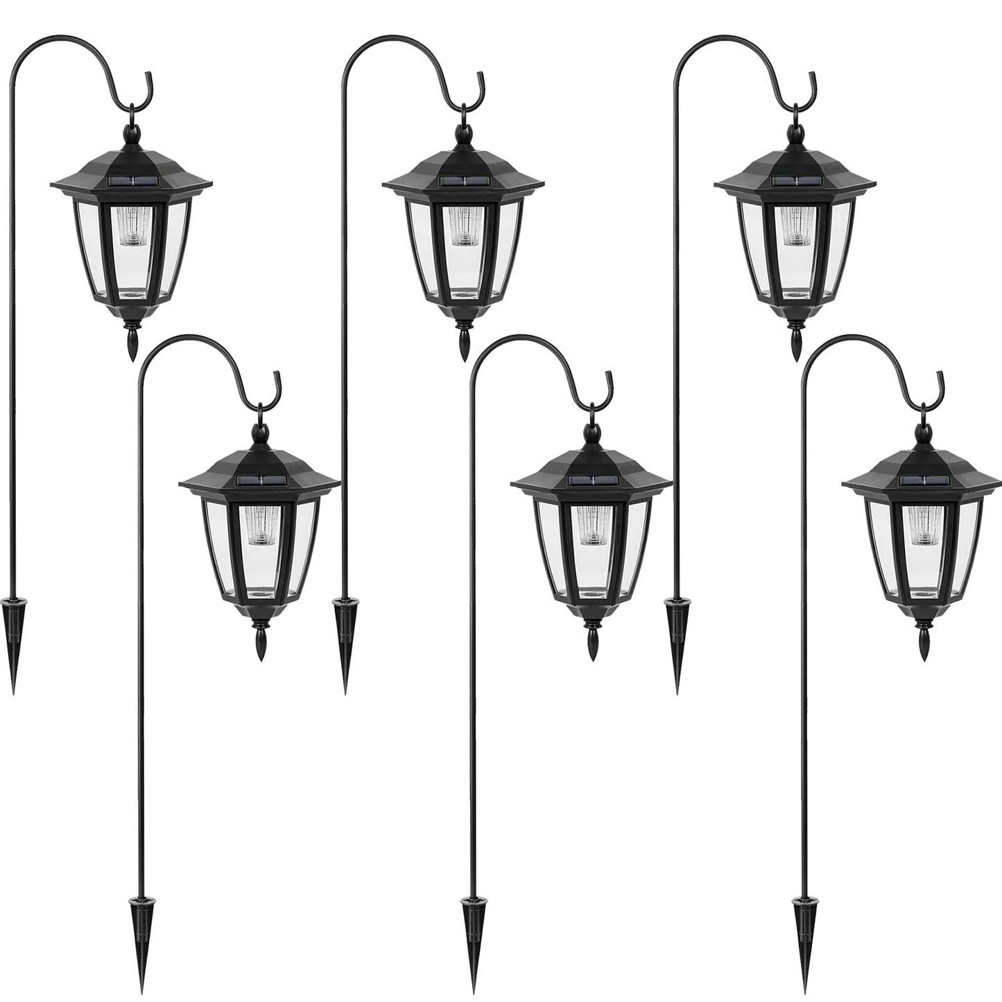 Viewsun Hanging Solar Lights - 34 Inch Shepherd Hook, Waterproof Outdoor Lanterns, 6 Pack, White, Model VS-LT0001-6