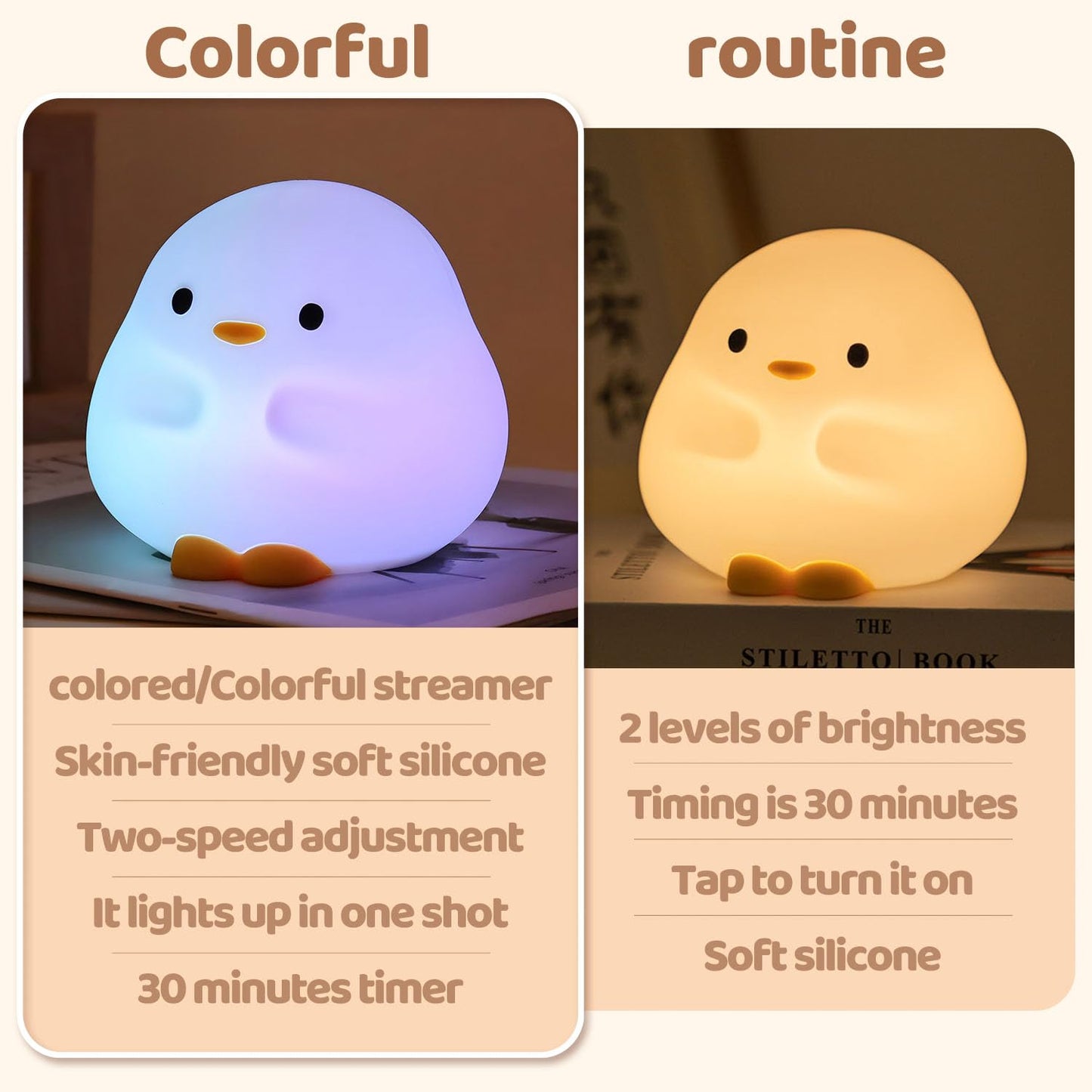 Rytinazzz Duck Silicone Night Light For Kids - Color Changing Led Lamp With Soft Touch  Usb Rechargeable & Long Battery - Cute Touch Control Duck Light For Kids Room & Birthday Gifts