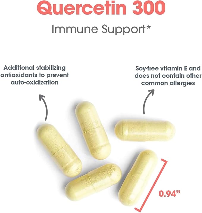 Allergy Research Group Quercetin 300 Dietary Supplement - Immune Support, Stabilized with Antioxidants, Bioflavonoid, Mast Cell, Hypoallergenic, Delayed-Release, Vegetarian Capsules - 60 Count