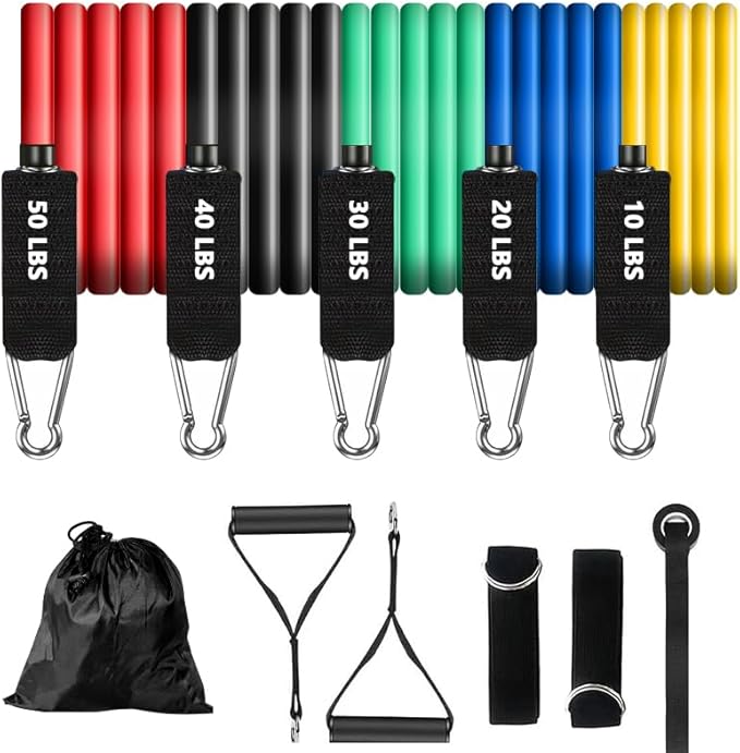 Resistance Bands Set, Exercise Bands, Workout Bands with Handles for Men and Women, Ankle Straps, Door Anchor and Carry Ba...