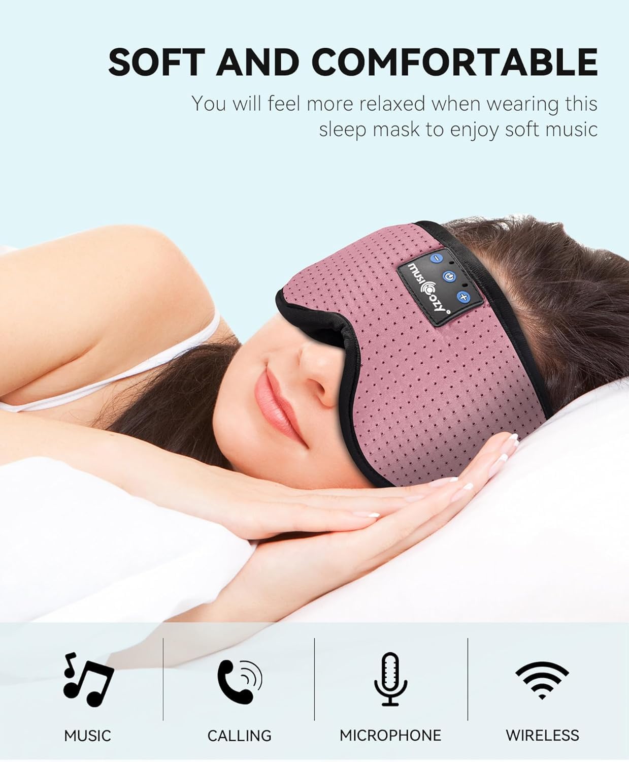 MUSICOZY Sleep Headphones, Bluetooth 5.4 Sleep Mask Headband Headphones Sleeping Eye Mask, Wireless Music Earbuds Earphones with HD Stereo Speakers for Side Sleepers, Cool Gadgets Unique Gift