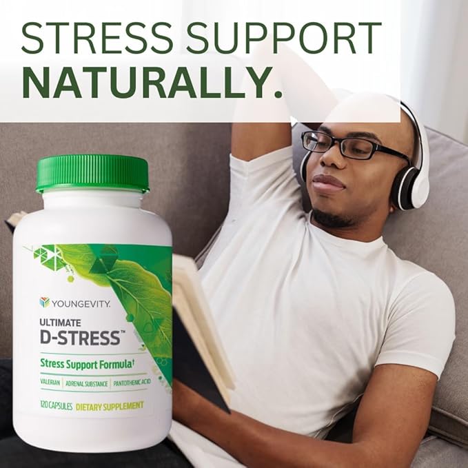 Youngevity Ultimate D-Stress™ – Natural Stress Relief Supplement with Magnesium, Valerian Root Extract, and B Vitamins – Supports Adrenal Health and Nervous System – 120 Capsules (Pack of 1)