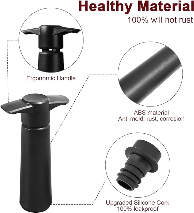 Wine Saver Pump with 4 Vacuum Wine Stoppers, Wine Bottle Stoppers with Food Grade Silicone Leak proof Keep Fresh Suitable for All Standard Wine Bottles
