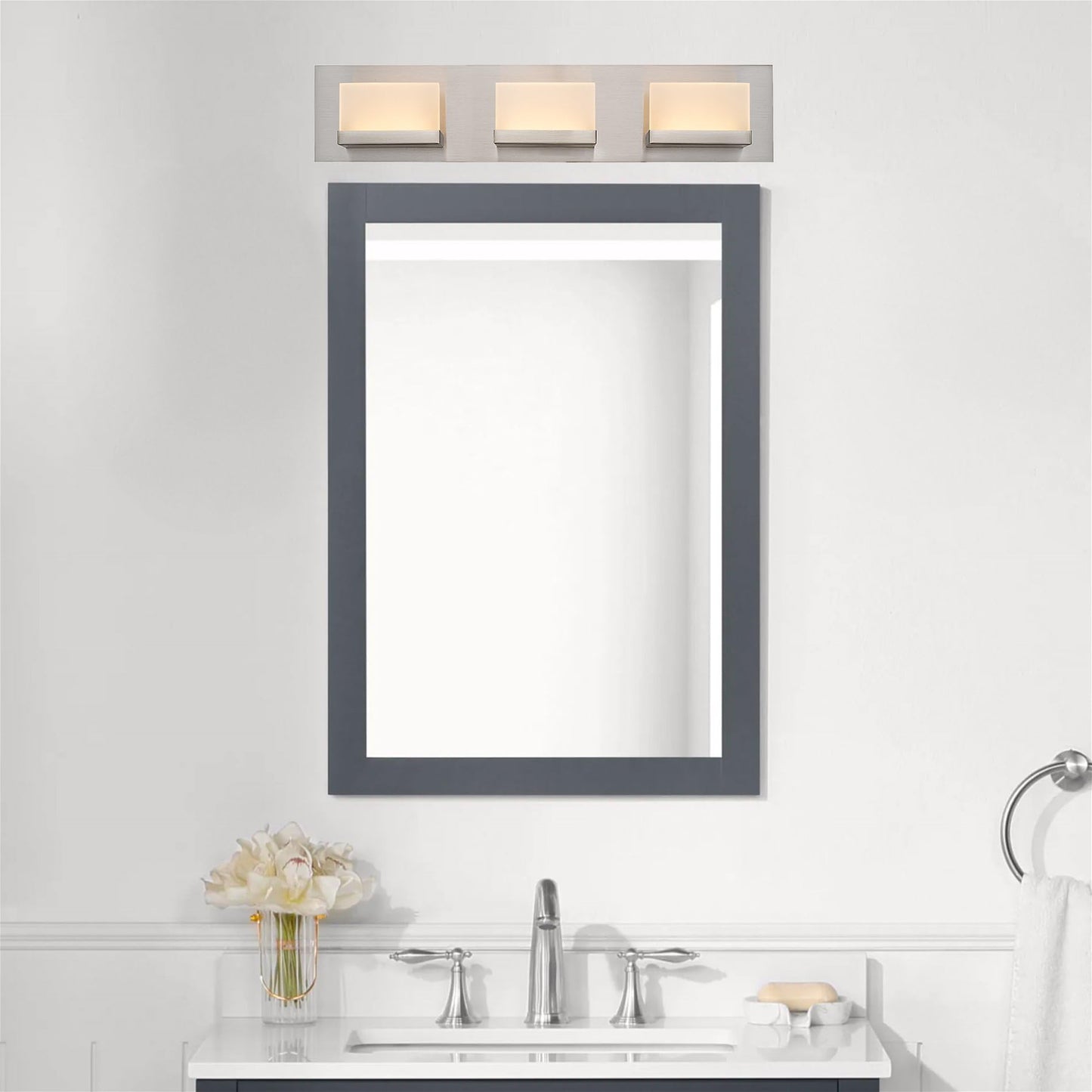 Kira Home 3-Light Bathroom Vanity Light, 24in, Brushed Nickel, Integrated LED, Model RV-WB9233-BN, Energy Efficient, 3000k Warm White