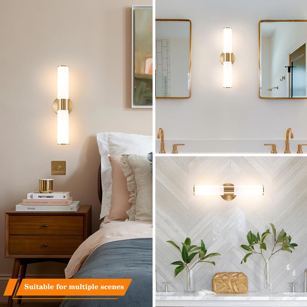 Gold Bathroom Wall Sconces Set Of 2  Brass Wall Sconce With Mikly White Glass Shade  Modern Sconces Wall Lighting  Vanity Light Fixtures  Wall Lights For Mirror Living Room Bedroom Hallway Stairs