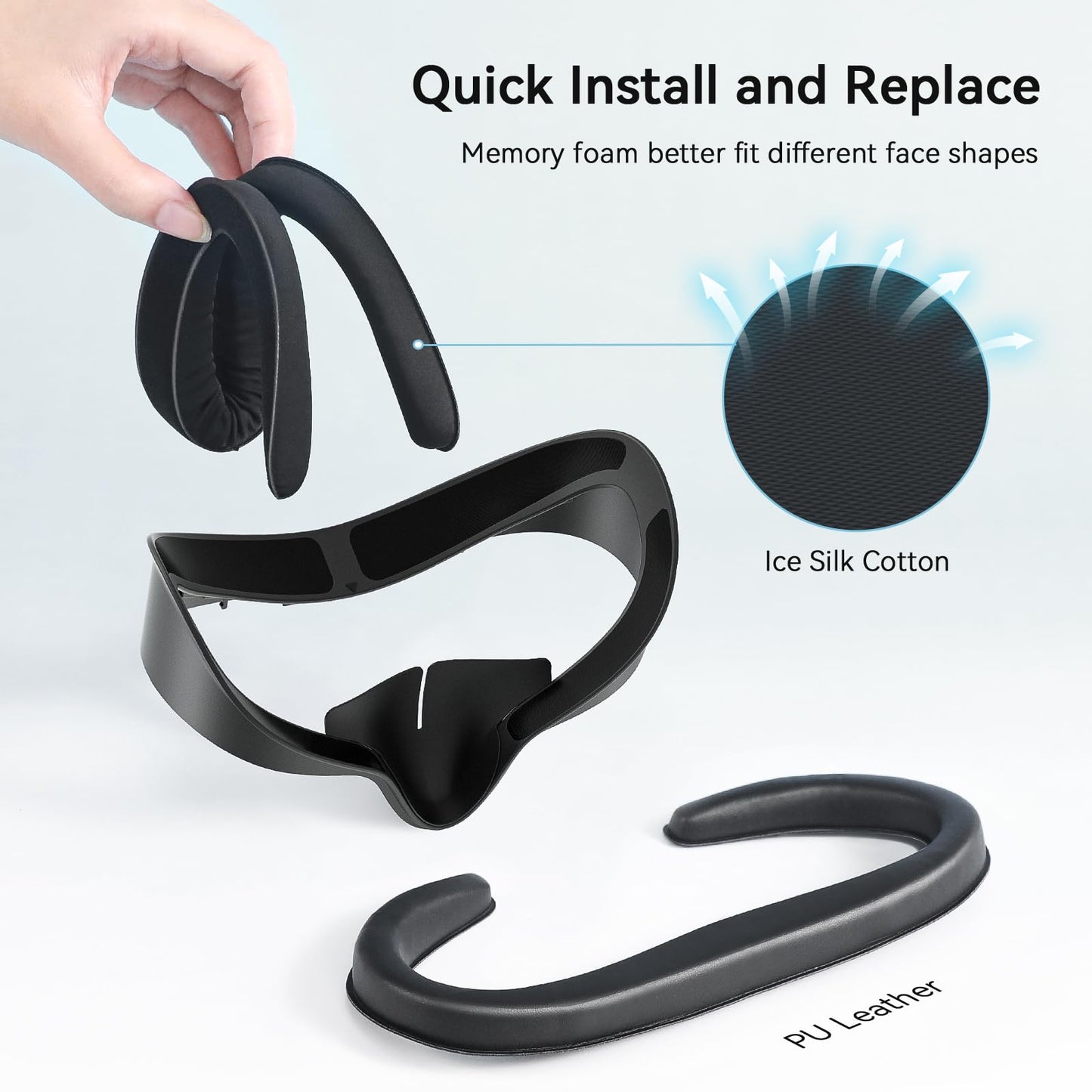 AMVR Facial Interface Face Pad Cover Compatible with Meta/Oculus Quest 3S Accessories, Comfort PU and Ice Silk Cotton Cushion,Not Fit Q3