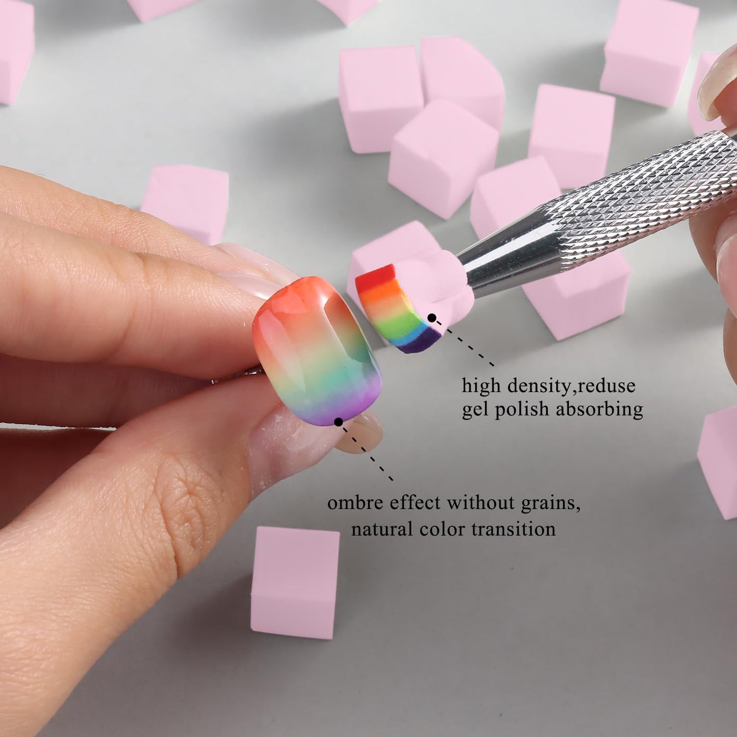 Fcozpjk 100Pcs Soft Nail Sponges for Ombre, Gradient Effect Pink Nail Art Sponges With Grabbing Pen 6Pcs Wedge Sponges Aura Nail