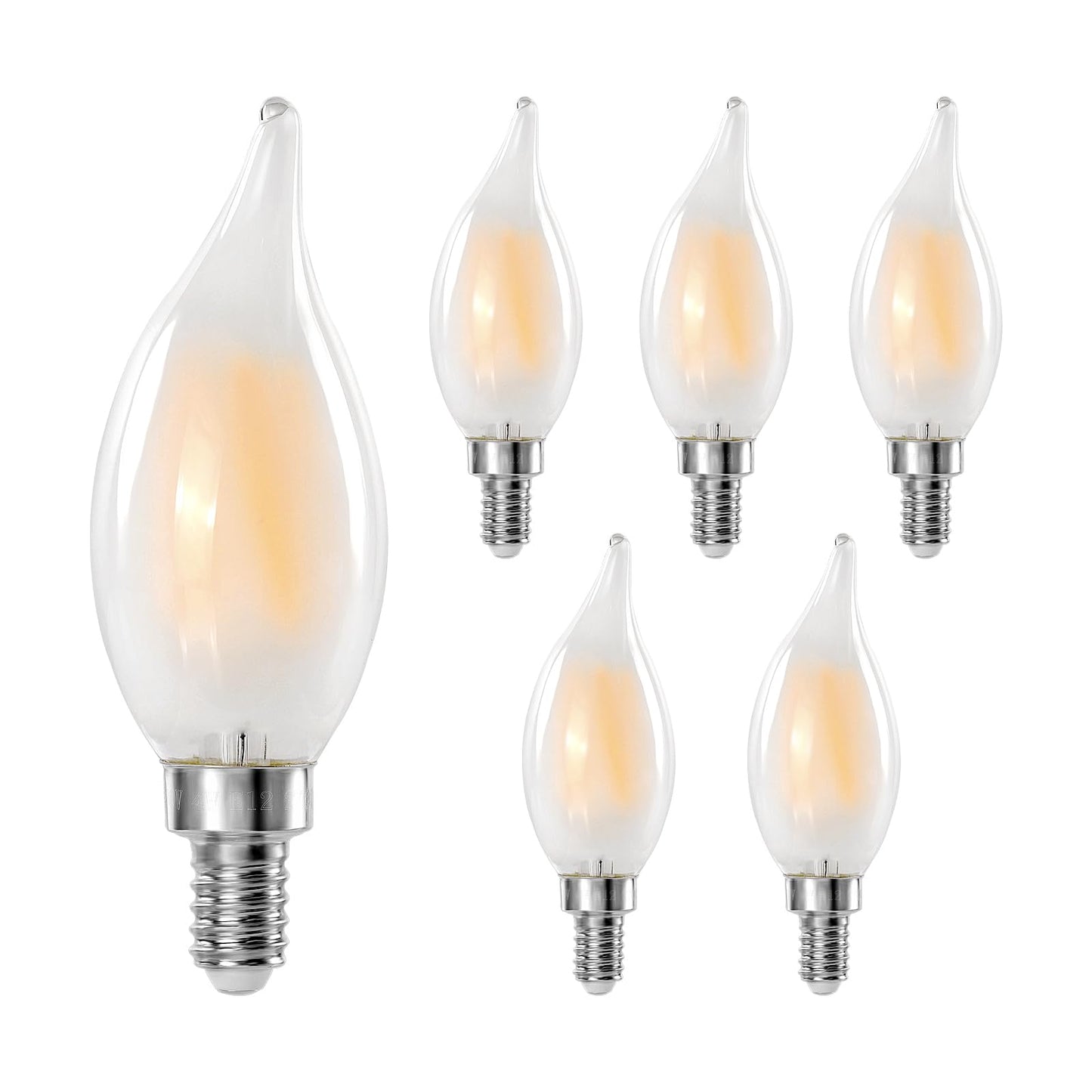 Decoaui E12 Led Chandelier Light Bulbs  4W(40W Equivalent) Dimmable C11 Frosted Glass  450 Lumens  2700K Soft White  Candle Shaped  Ideal For Candelabras Open Fixtures  6-Pack