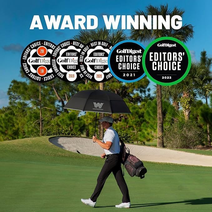Weatherman Umbrella - Golf Umbrella - Windproof Sports Umbrella Resists Up to 55 MPH Winds - Available in 2 Sizes and 5 Colors