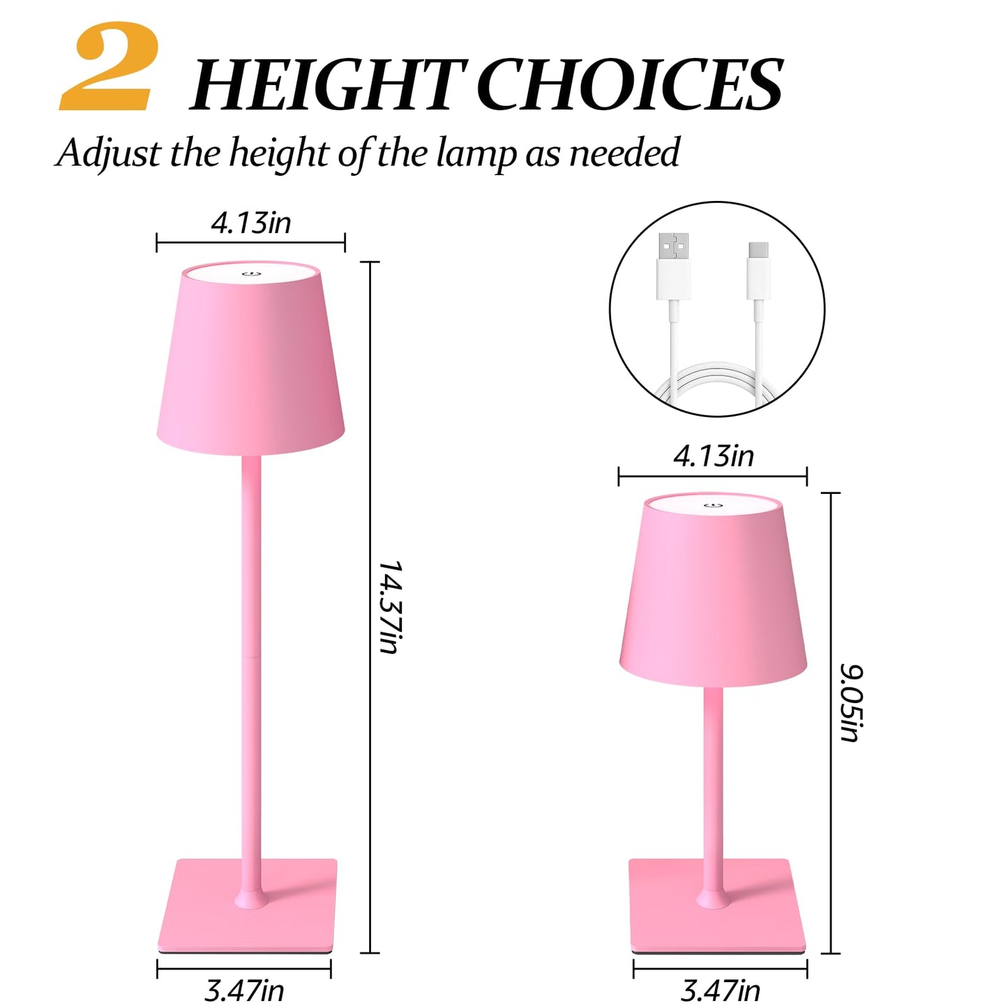 CHLORANTHUS Cordless Table Lamps, Stepless Dimming, 5000mAh Battery, Pink 2 Pack, Model: table-lamp -15
