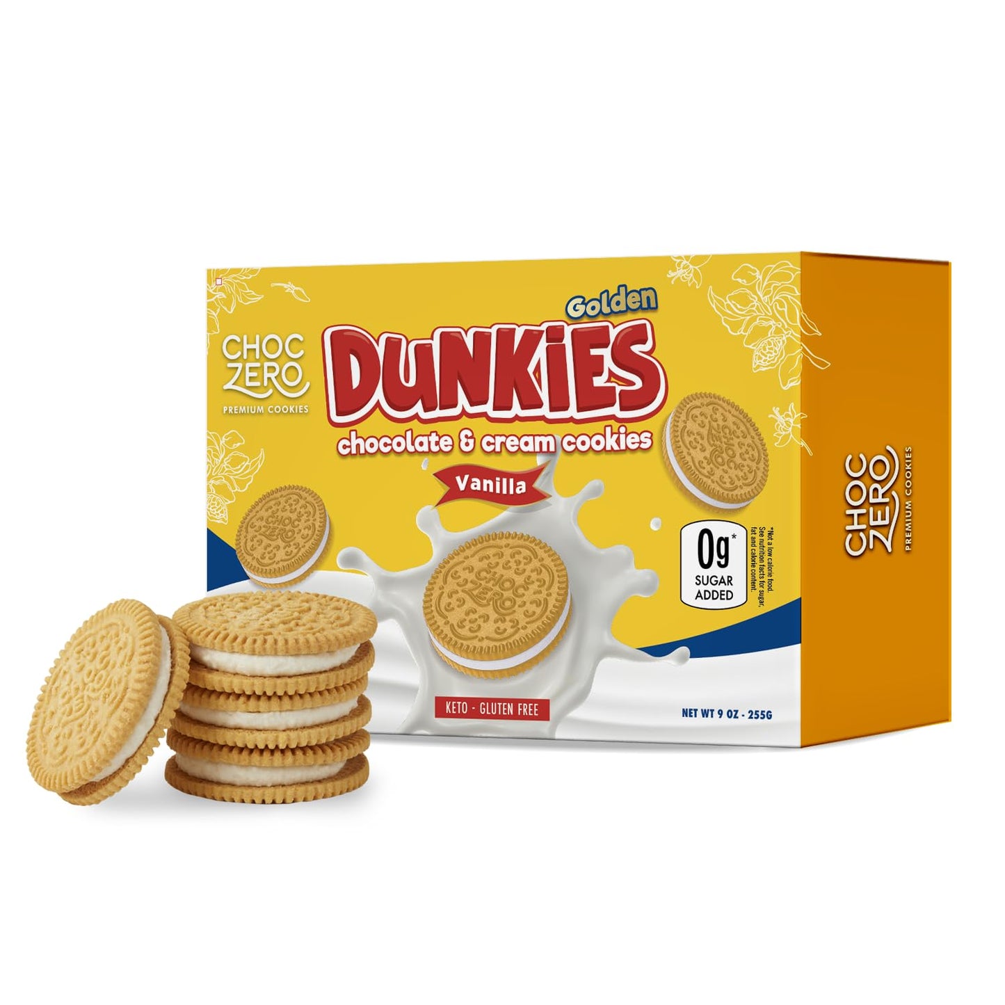 ChocZero Gluten-Free Vanilla Sandwich Cookies with Creme - Low Sugar  Keto Friendly Dunkies (1 Box  9oz)