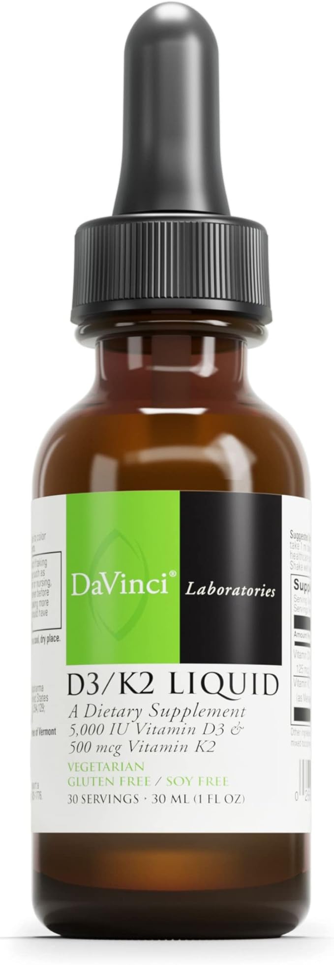 DAVINCI Labs D3/K2 Liquid - Liquid Vitamin D & Vitamin K Supplement for Bone Health, Heart Support & Calcium Absorption* - 30mL (30 Servings)