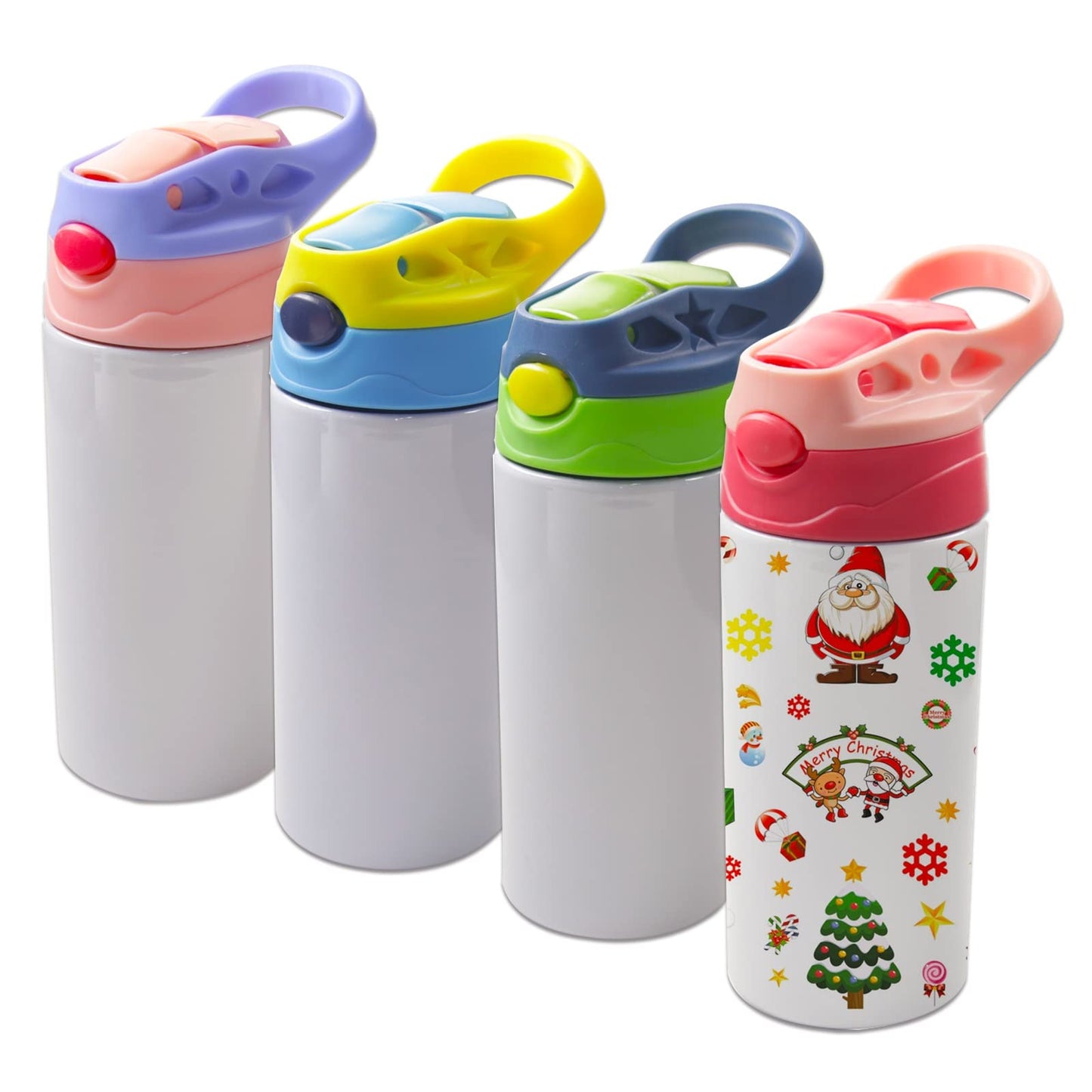OKBA 4pcs 12oz sublimation Blanks sippy cup,sublimation tumblers for kids,Stainless Steel Insulated Toddler Water Bottle with Leak-Proof Straw Lid and Handle