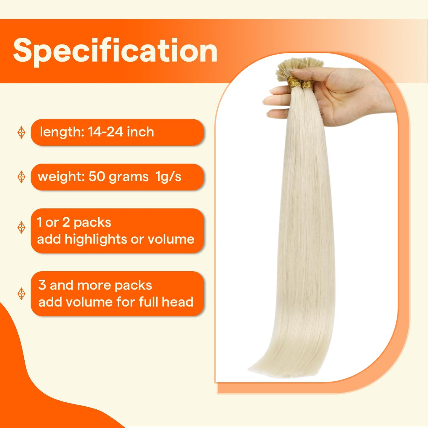 Full Shine Ktip Human Hair Extensions Color 1000 Ice Blonde 16 Inch 50G/50S K Tips Hair Extensions Human Hair Straight Extension