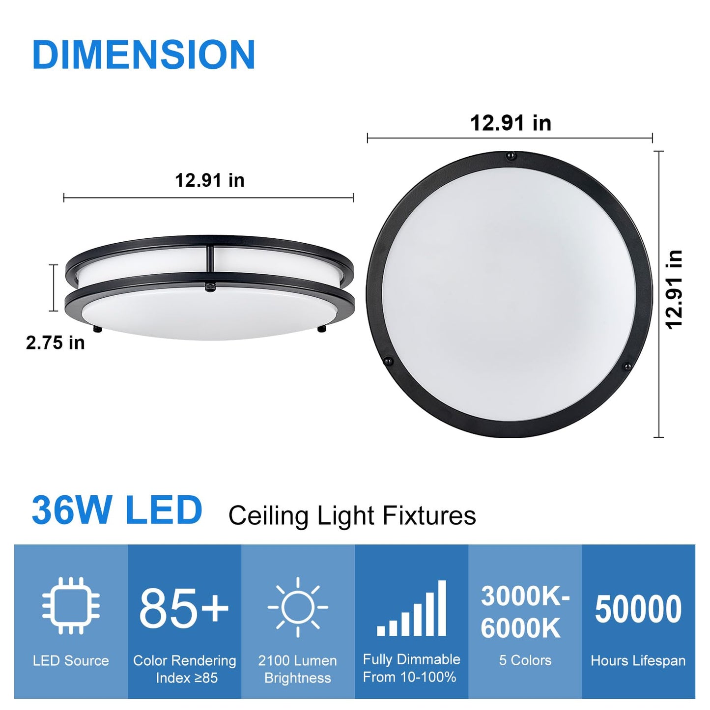 Dllt 2Pack Flush Mount Led Ceiling Light: 13 Inch 5Cct (3000K-6000K) & Dimmable Ceiling Light Fixtures For Bedroom Hallway - 24W Modern Black Super Bright Kitchen Lighting Fixtures Ceiling