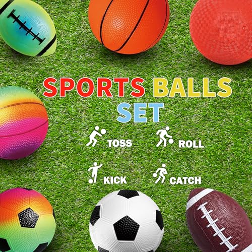 COAMZPARTY 8.5 Inch Sports Balls Set 7 Pack,Playground Balls for Kids&Adults, Includes Soccer Ball, Basketball, and Footba...