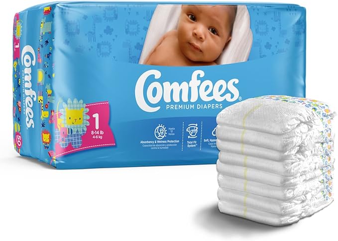 Comfees Premium Baby Diapers with Total Fit System for Boys & Girls, Size 1, 200Count, White (CMF-1)