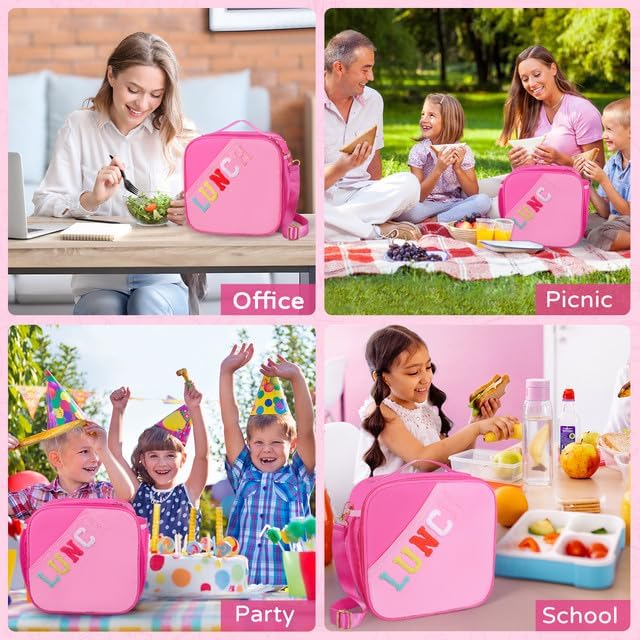 Lunch Bag Kids-Kids Insulated Lunch Bag with Adjustable Strap - Reusable Leakproof Lunch Box for Girls, Preppy School Lunch Tote for Travel, Picnic,School & Winter Camp