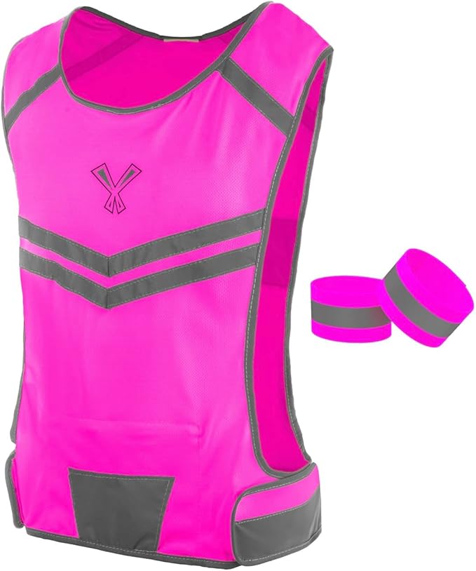 Running Reflective Vest, Inside Pocket & 2 Bands, High Visibility Reflective Running Vest for Night Running Walking Cycling