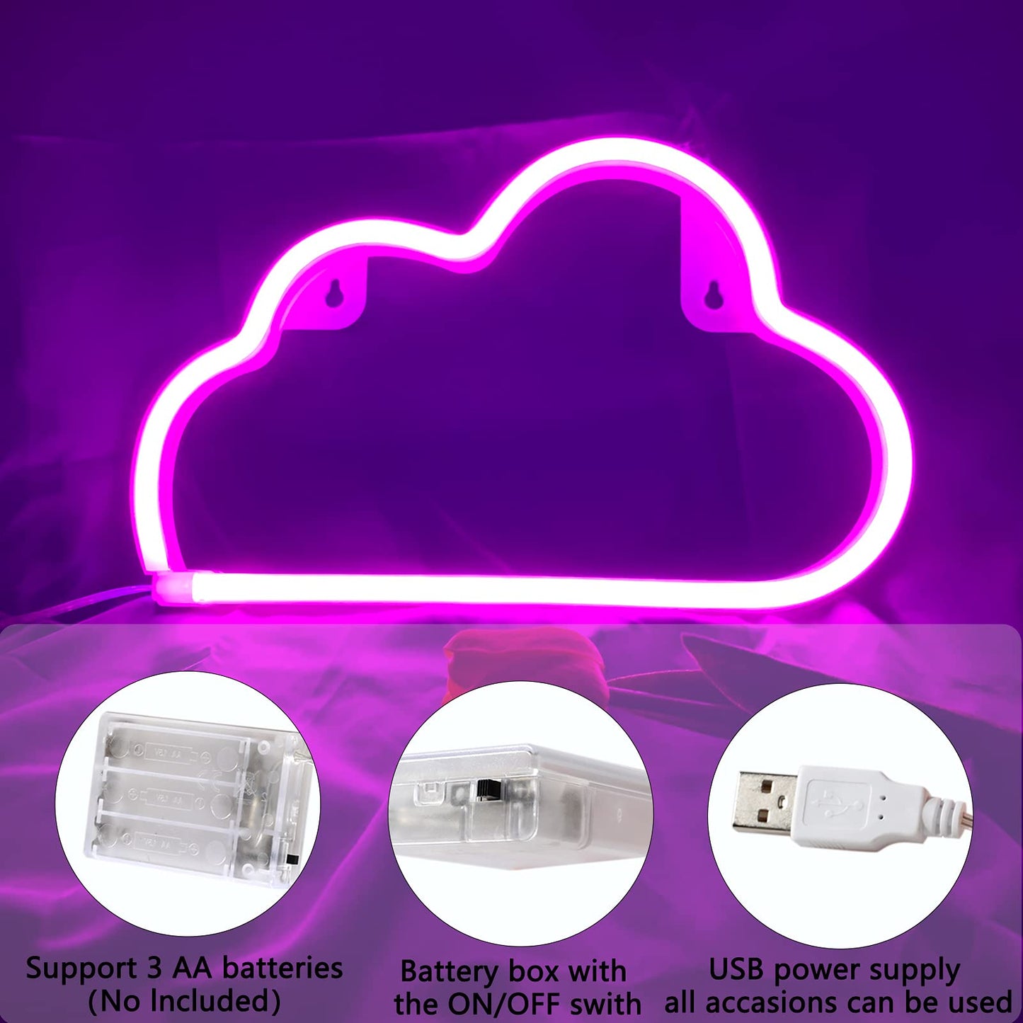 Bernicekelly Led Cloud Neon Light Wall Decor, Pink, Usb/Battery Powered, Model Yyi-50, Ideal For Bedroom Aesthetic And Party Decorations