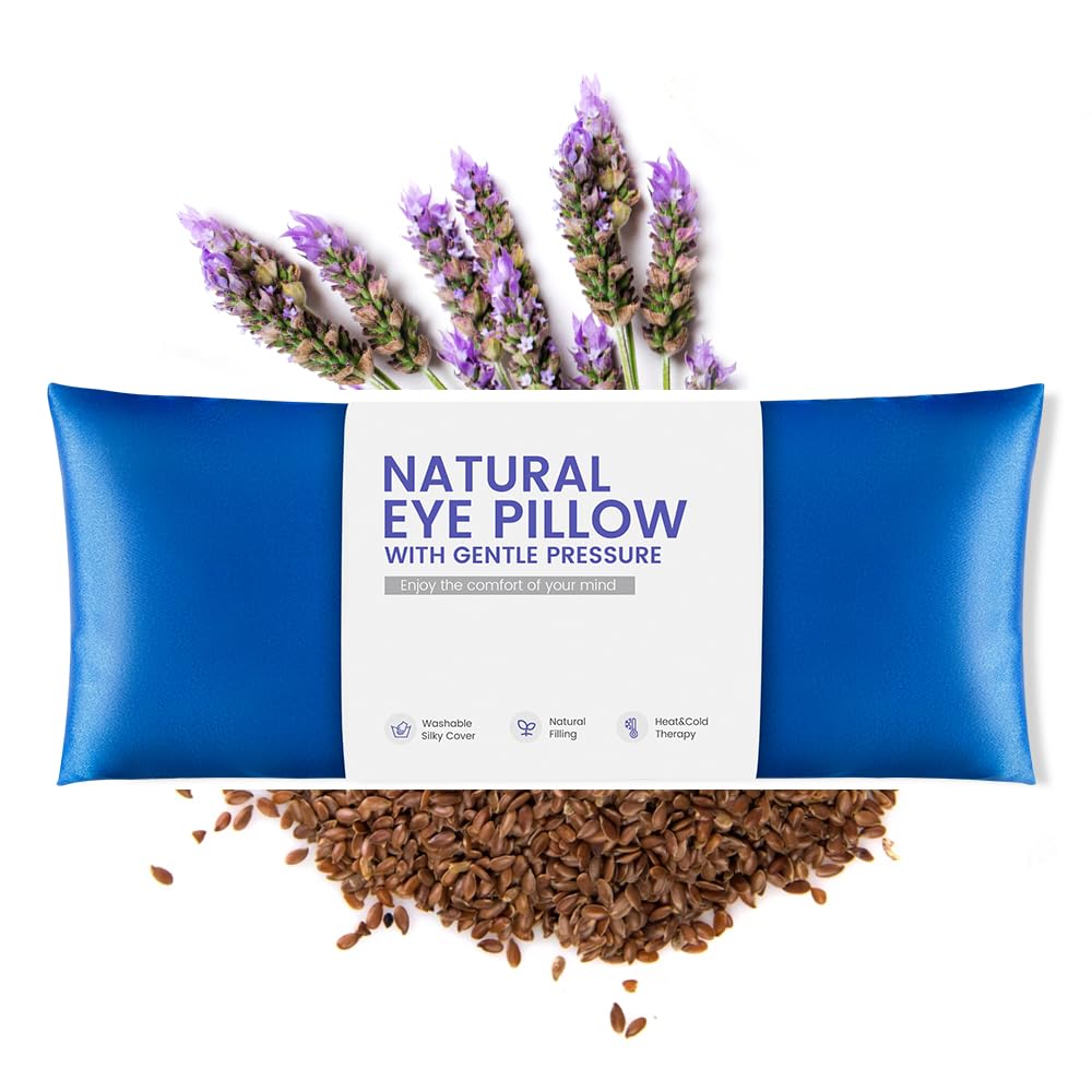 MEISENHOME Lavender Eye Pillow for Yoga, Relaxation, Sleeping, Microwavable Weighted Eye Mask Heated for Meditation, Dry Eyes, Moist Heat Hot & Cold Eye Compress with Aromatherapy (Blue)