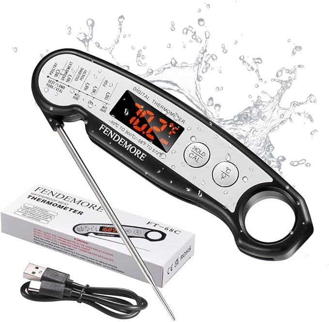 Digital Meat Thermometer, Rechargeable and Instant Read BBQ Thermometer, for Kitchen Cooking, Grilling, Candy Making, Gifts.