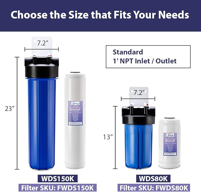 iSpring Whole House Water Filter ,20" x 4.5", Reduces Scale Water Filters,Whole House Water Filtration System ,Model:WDS150K , Blue