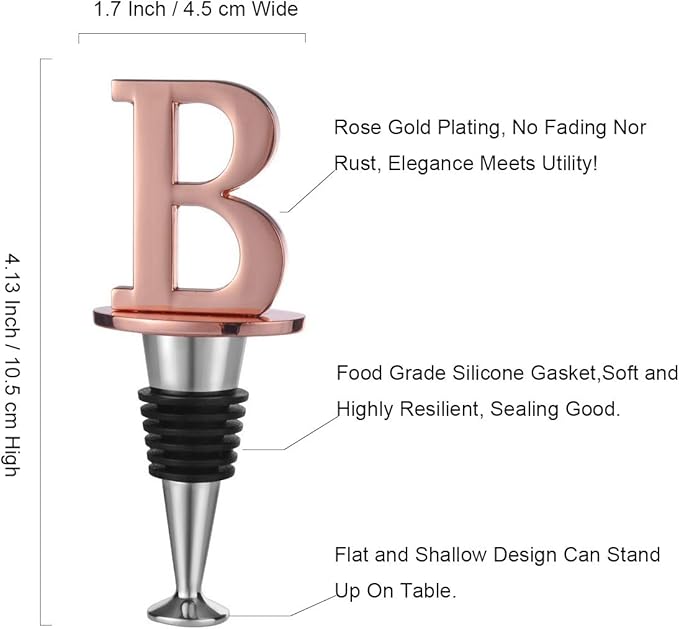 Miicol Wine Stopper, Prosecco Stopper, Wine Bottle Stopper, Personalised Champagne Stopper, Rose Gold Wine Accessories, Wine Lovers Gift, Monogram Gift, Letter B