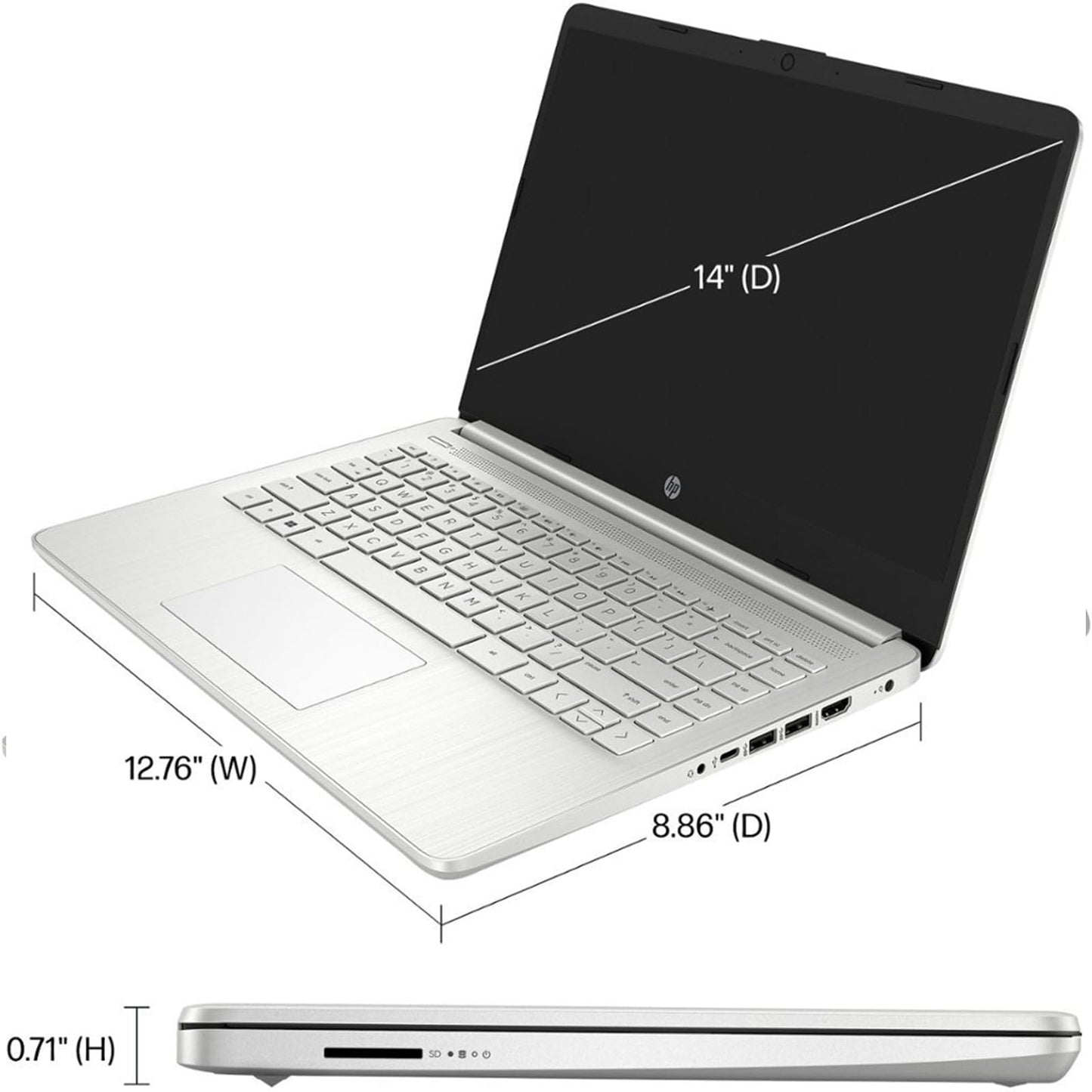 Hp 14 Laptop For Student And Business, Ultral Light Laptops, Intel Celeron N4120(Quad-Core),16Gb Ram,384Gb Storage(128Gb Emmc+25