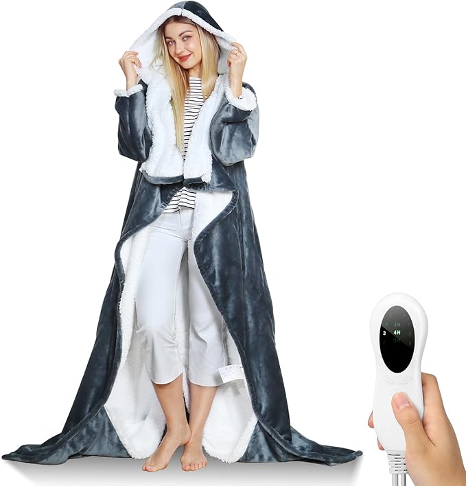 Tagefa Wearable Electric Blankets, Heated Snuggle Blanket, 70"*50" Flannel Sherpa Electric Heating Throw Blanket with Hoo...