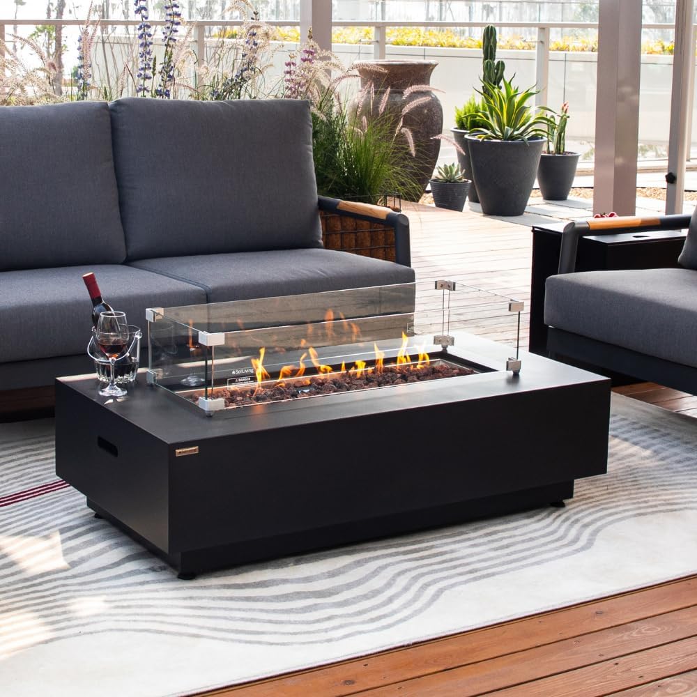 Westwood 50” Propane Fire Pit Smokeless Firepit Converts to Outdoor Gas Fire Pit for Outside Patio Firepit Table Includes Windscreen Rain & Tank Cover Lava Rocks Lid CSA Certified