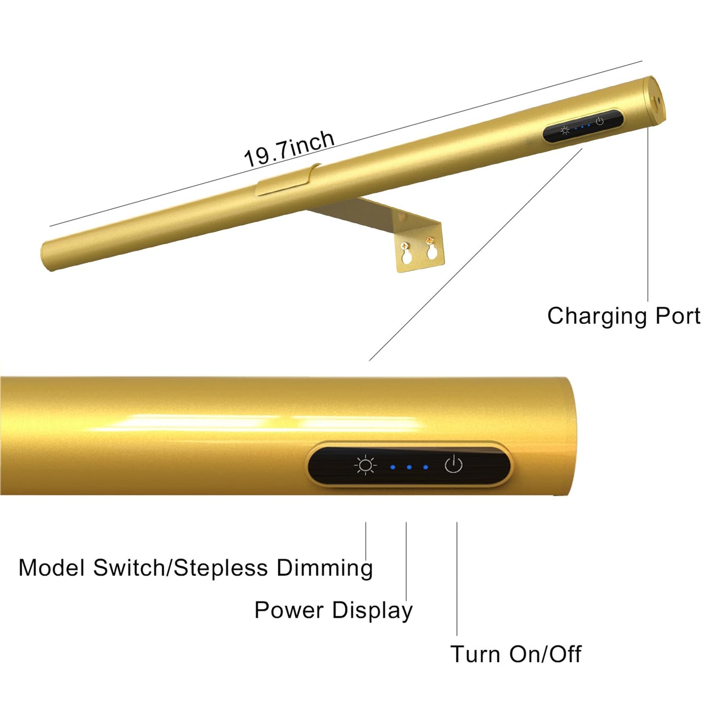 EAYOYAE Wireless Picture Light with Remote Control, Rechargeable, 19.7inch, Gold-2set, Model PC-100, Metal Material
