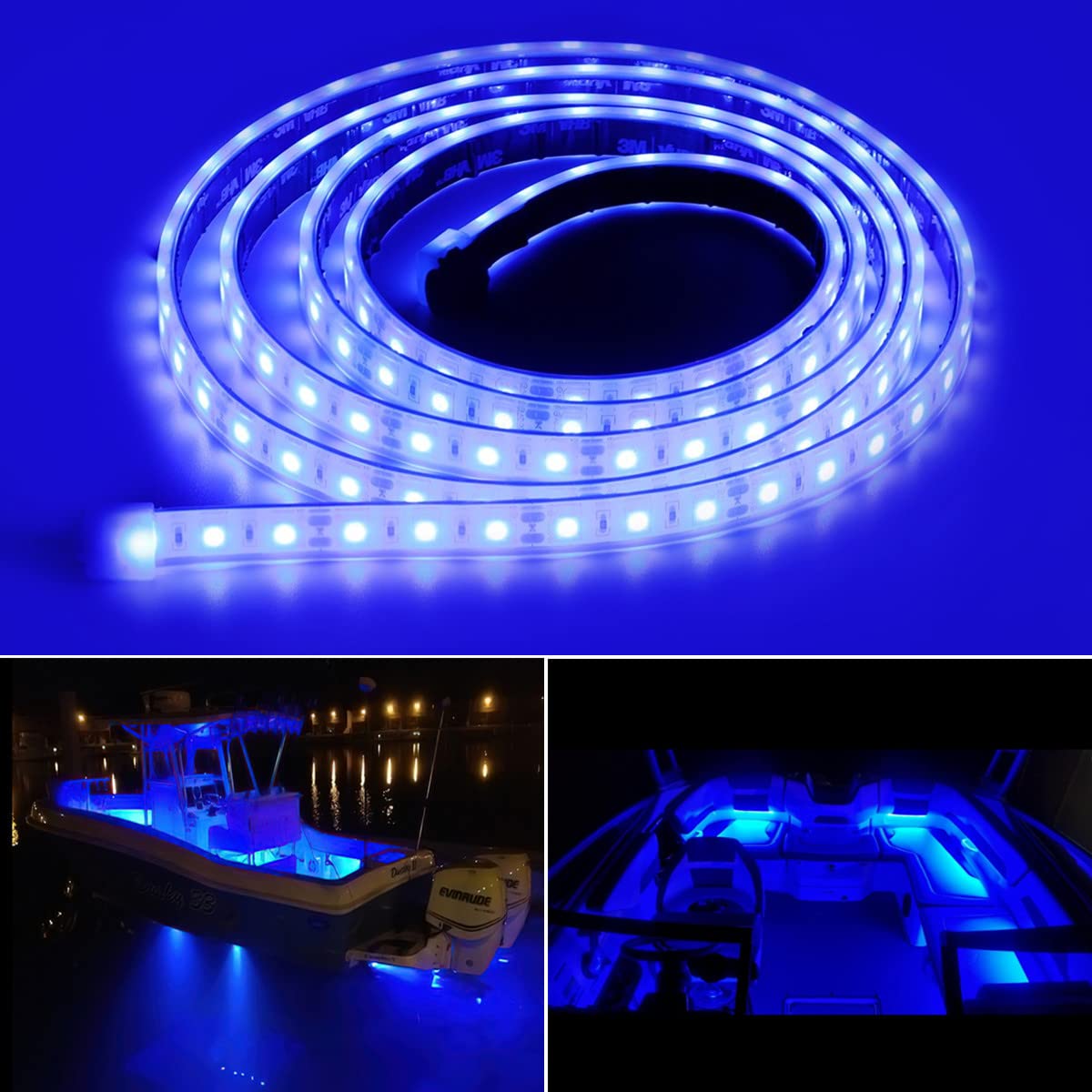 Rolightic Marine Submersible Boat Led Strip Lights  12V 6Ft Ip68 Waterproof Underwater Boat Lights  Boat Interior Light  Boat Deck Light Courtesy Lighting For Night Fishing Pontoon Kayak  Blue