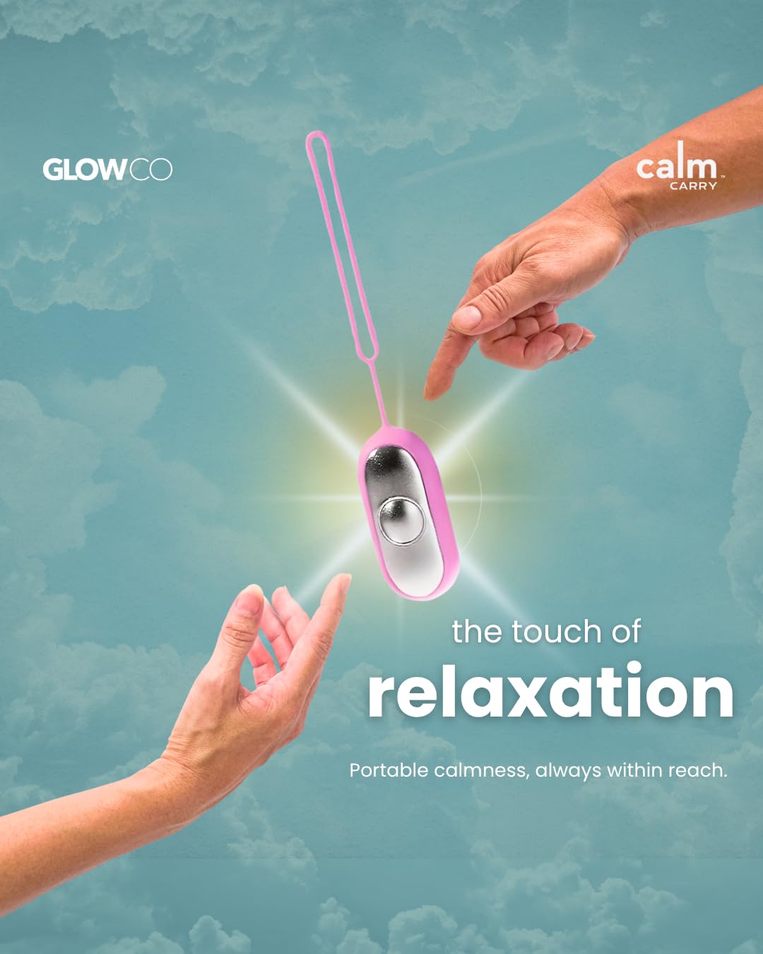 Glowco CalmCarry Sleep Aid Device – Handheld Microcurrent Relaxation Tool, Supports Calm, Focus & Gentle Relief, USB Rechargeable, Portable Wellness Device for Adults & Kids | Pink Calm Carry
