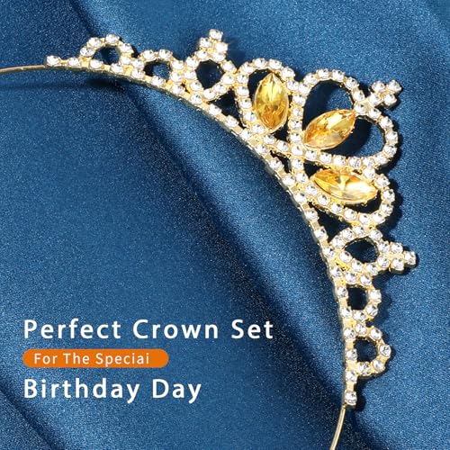 Molain 2Pcs Princess Crown Tiara, Girls Headband Hair Hoop with Rhinestone Crystal Pearl, Head Crown for Women Girls Weddi...