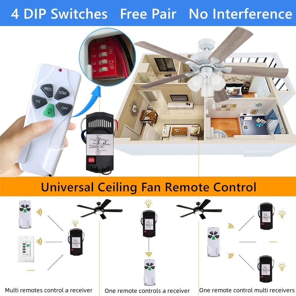 Nexete Universal Ceiling Fan Remote Control Kit 3 Speed And Light Dimmer Compatible With 53T 11T 35T Hd5 Uc7030T Uc9050T Remote
