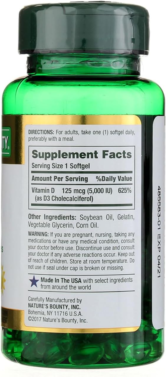 Nature's Bounty Vitamin D-5000 IU Softgels, Maximum Strength 150 ea ( Pack of 2)