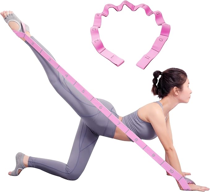 Elastic Stretching Strap with 11 Loops, Adjustable Stretch Band for Adults - Flexibility Straps for Yoga, Pilates, Dance -...