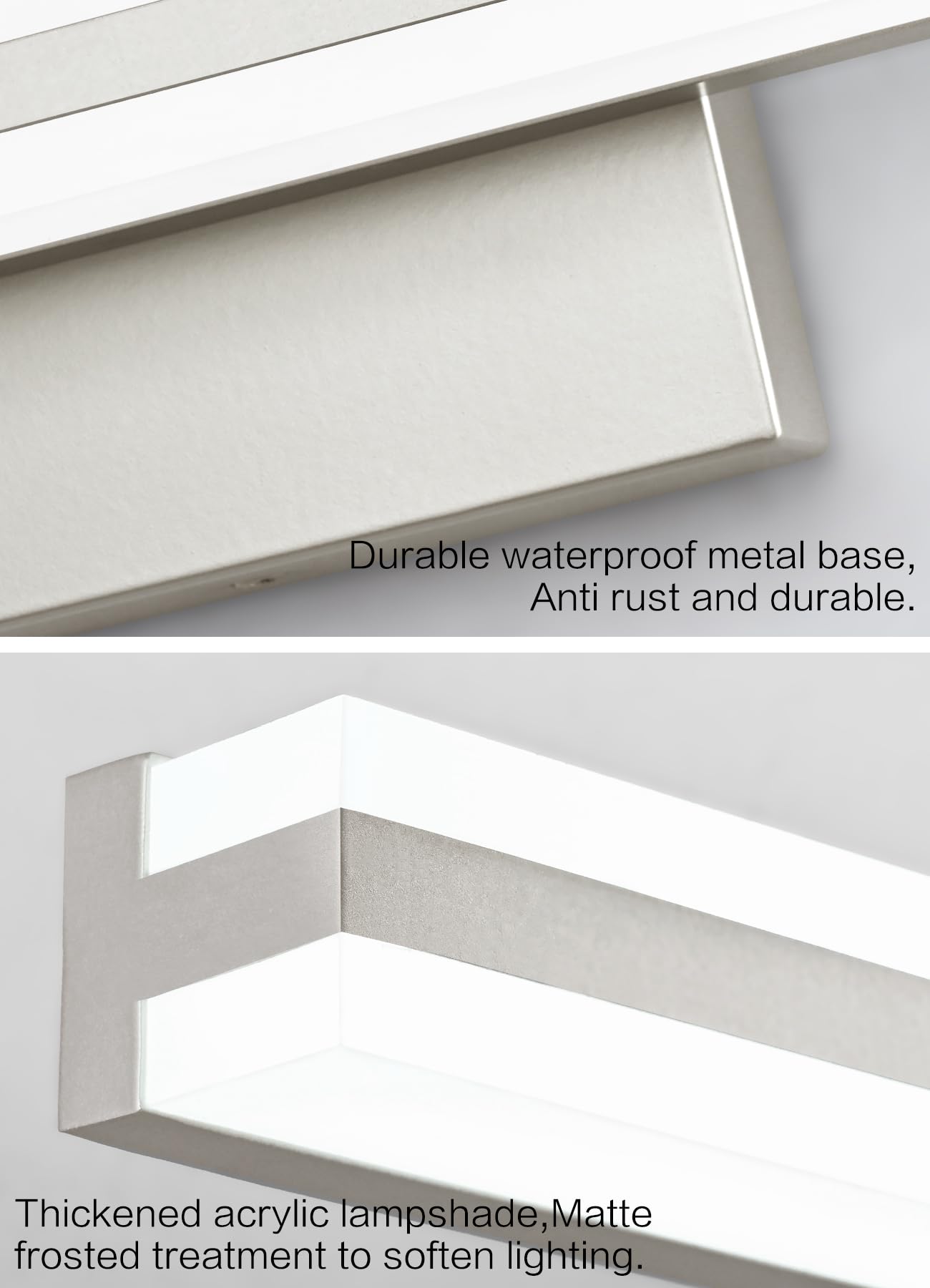Solfart 40 Inch Modern Led Bathroom Vanity Light - Dimmable Stainless Steel Over Mirror Fixture, Silver Finish, Model 8B07B29F