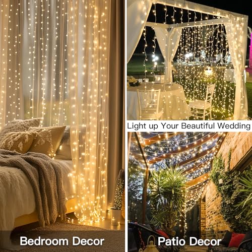 suddus Curtain Lights for Bedroom, 300 Led 9.8x9.8ft Hanging String Lights Outdoor, Fairy Curtain Lights Indoor for Christ...