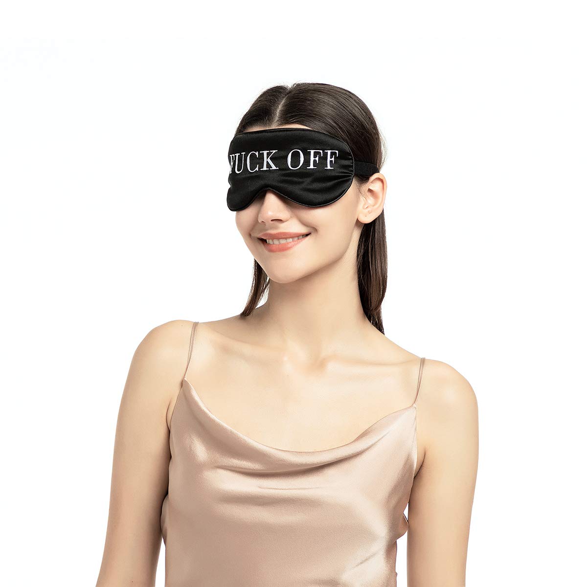 NMM Global 100% Mulberry Silk Sleep Mask Blackout, Cute Natural Sleeping Mask with Adjustable Elastic Strap, Satin Eye Cover for Men Women Adults (Fuck Off)