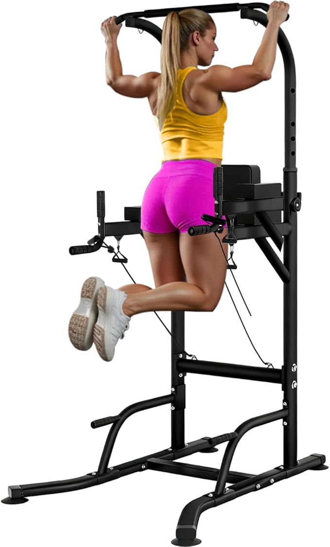 Pull Up Bar Power Tower Dip Station, Adjustable Strength Training Equipment for Home Gym Workout, Multi-Function Pull Up a...