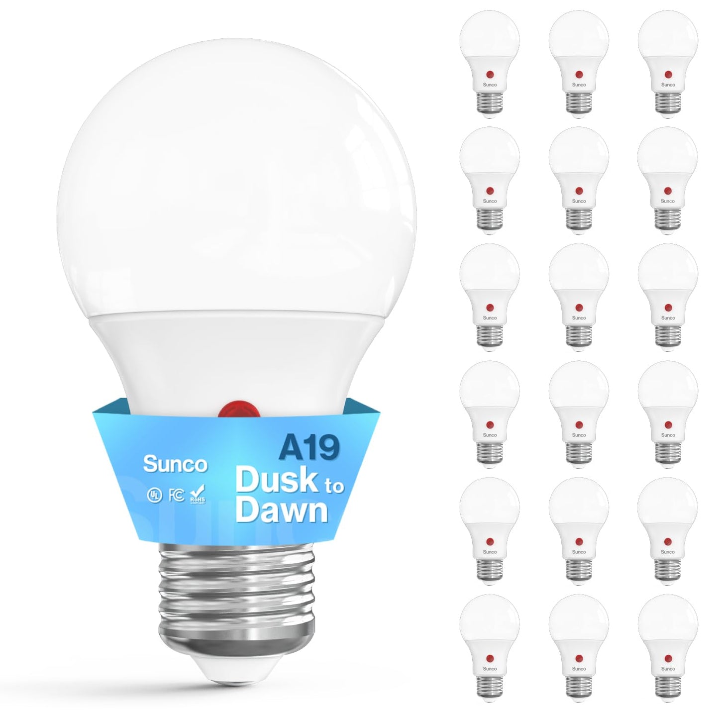 Sunco 18 Pack Dusk To Dawn Led Outdoor Light Bulb A19  Photocell Automatic For Exterior Lighting  800 Lm  9W (60W Eqv.)  4000K Cool White  Auto On/Off Sensor  Ip65 Rated Ul.