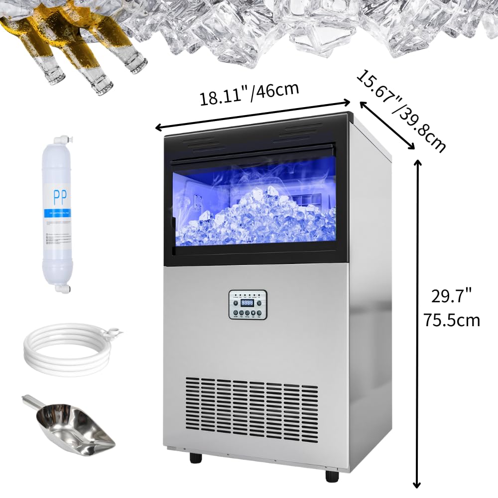 YITAHOME 132lbs Ice Maker Machine Commercial Under Counter Ice Maker, ETL & DOE Certificated Commercial Large Ice Makers Freestanding for Home Cafe Bar Restaurant 55pcs with 33lbs Storage Bin
