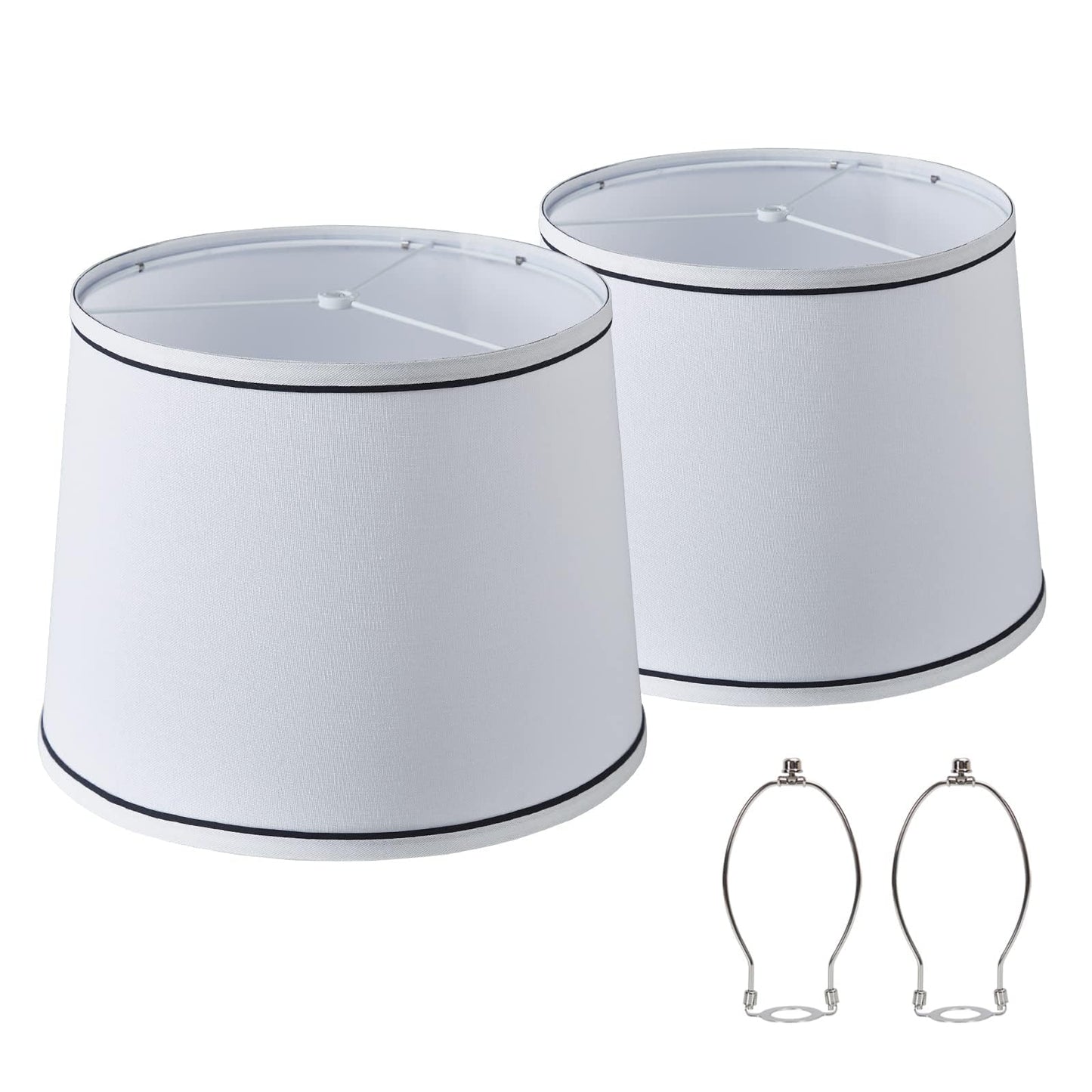 Luvkczc Drum Lampshades Set of 2, Fabric, 13in Top x 11in Bottom x 10in High, White, Model L-31005E