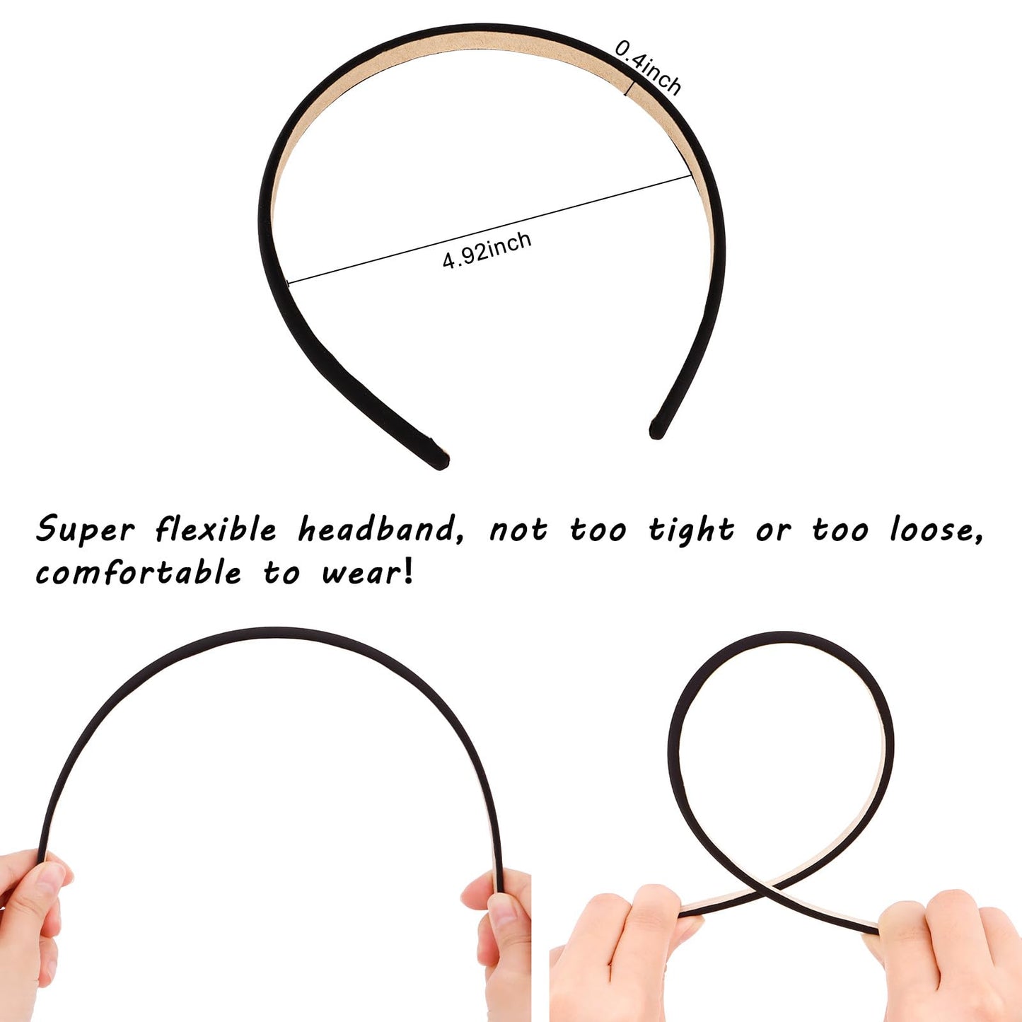 Wecoe Black Narrow Satin Headbands, 10pcs Non Slip Fashion Hair Bands for Women & Girls' Hair - Holiday & DIY Costume Accessorie