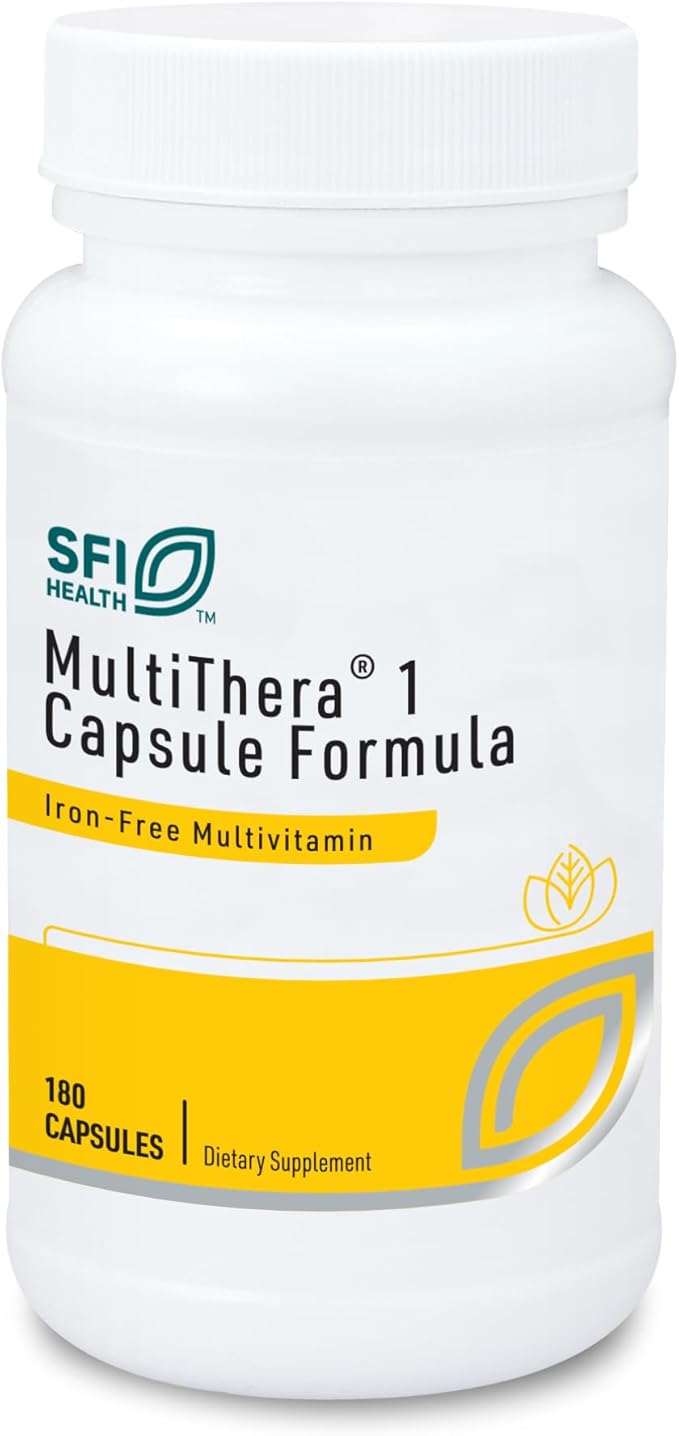 Klaire Labs MultiThera 1 Iron-Free Multivitamin & Multimineral Capsule Formula with Essential Micronutrients - High Potency with Bioactive Folate & B12 - No Iron (180 Capsules)