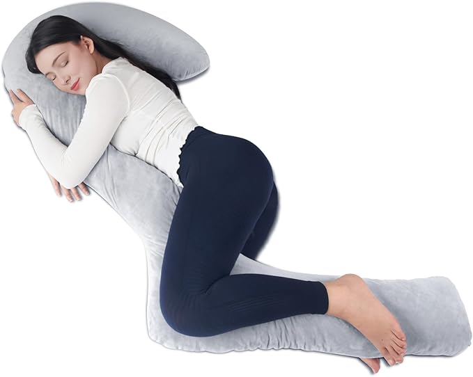 Swan Body Pillow with Cover, 71 Inches King Size Memory Foam Full Body Pillow for Side Sleeper, Long Pregnancy Pillow with Contour Support for Back, Knee, Leg Relief - King Size Grey