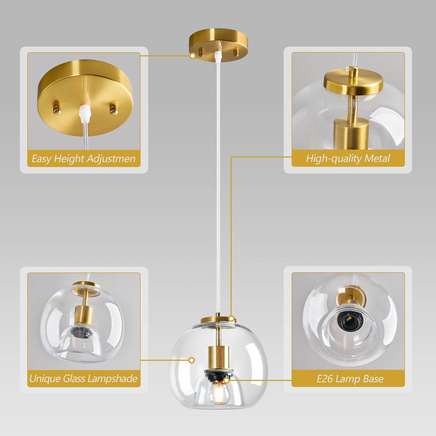 Lbsqj Clear Glass Pendant Lights Kitchen Island 2 Pack 7.87 Glass Globe Pendant Light Gold Hanging Light Fixture Modern Pendant Lighting For Kitchen Island Bedroom Dining Room